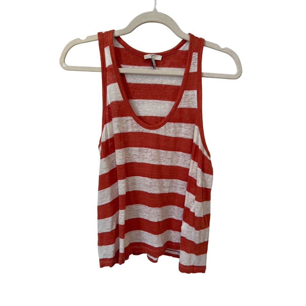 Joie Linen Tank Top Size Small Striped Sleeveless Scoop Neck Red White Summer